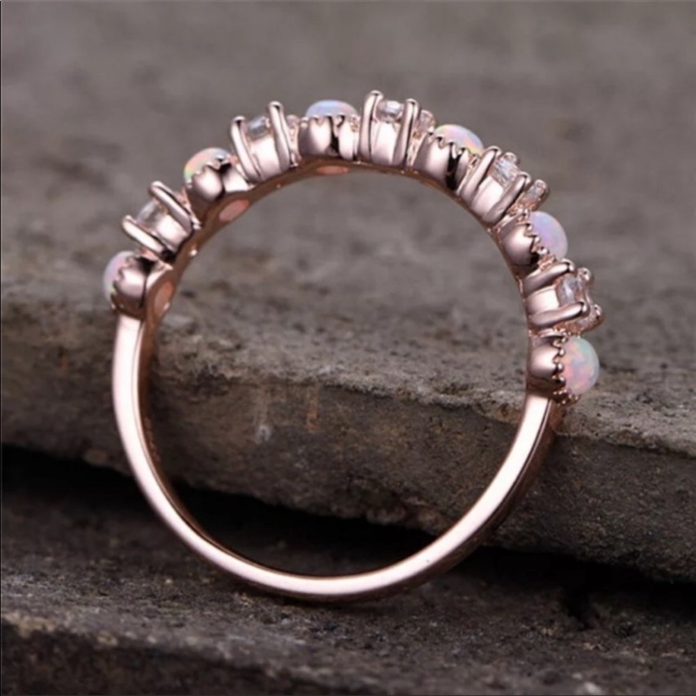 New Elegant Rose Gold Plated Women’s Opal Ring - Picture 3 of 5